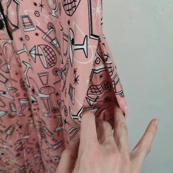 Voodoo Vixen Dress Womens Large Pink Cocktail Tiki Print Rockabilly Retro - Picture 5 of 10